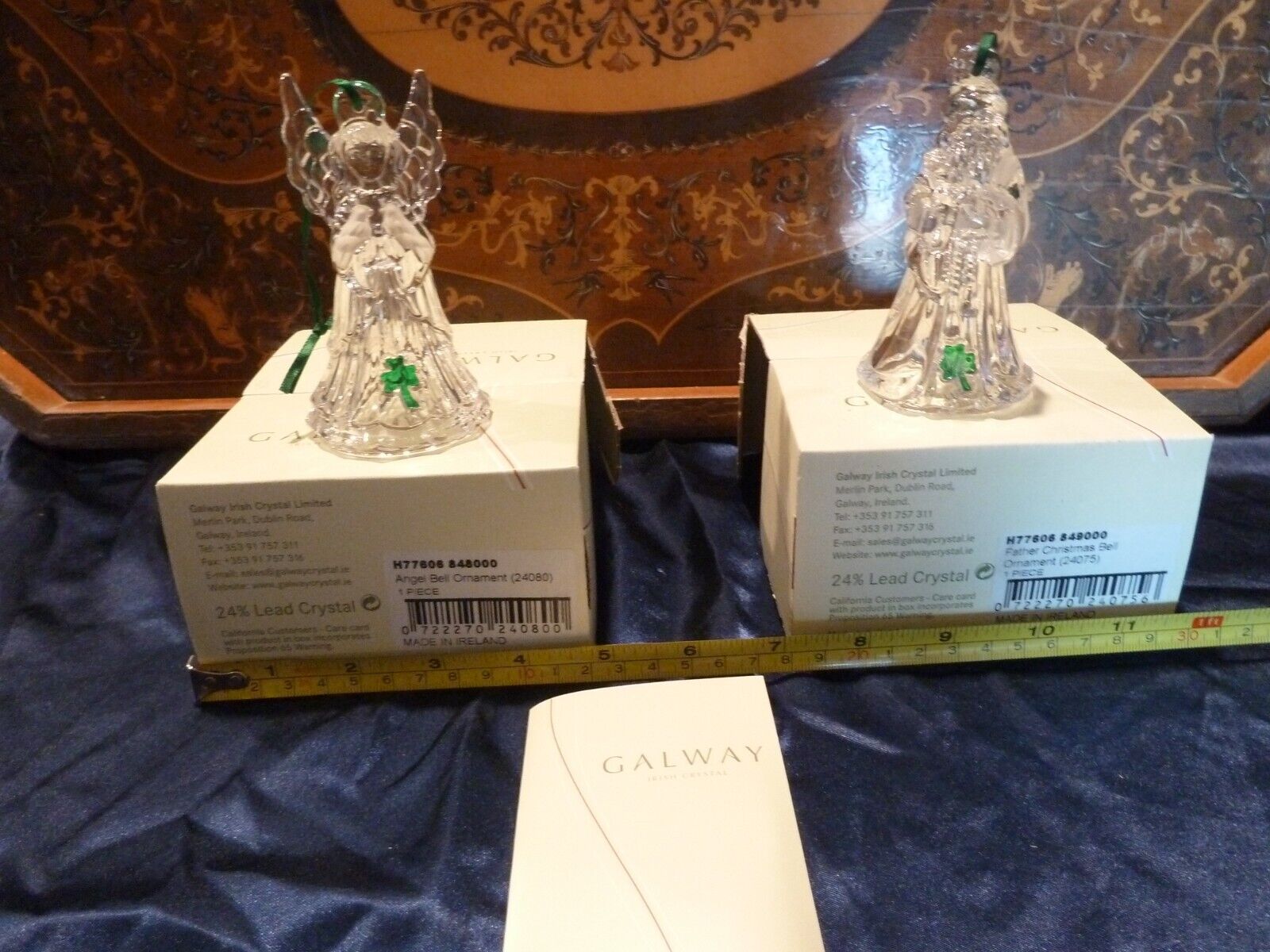 Pair of Galway Ireland Lead Crystal ornaments Santa & Angel w/original boxes 