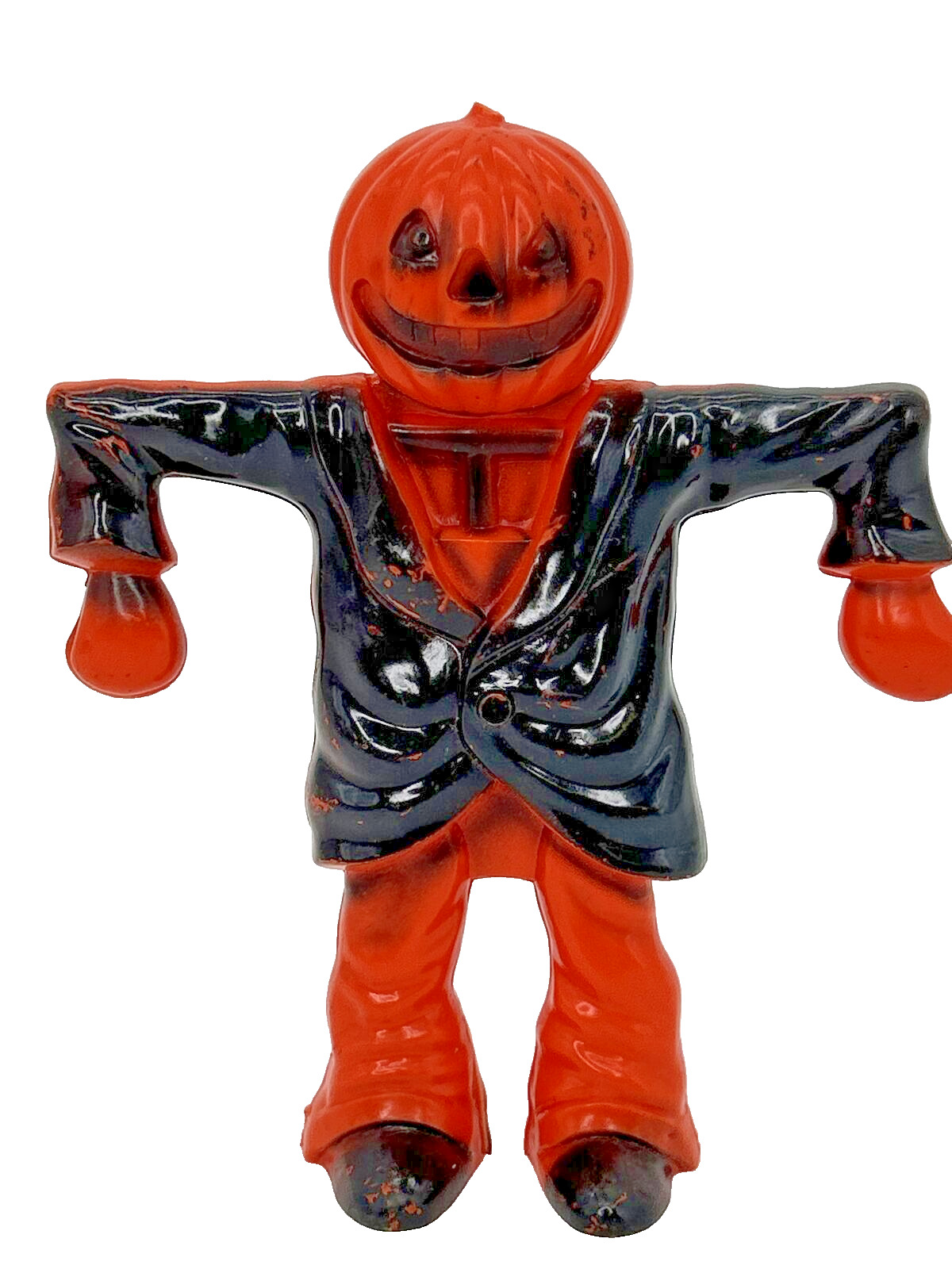 Rosbro Halloween Scarecrow Jack O Lantern Pumpkin Candy Figure Blow Mold VTG
