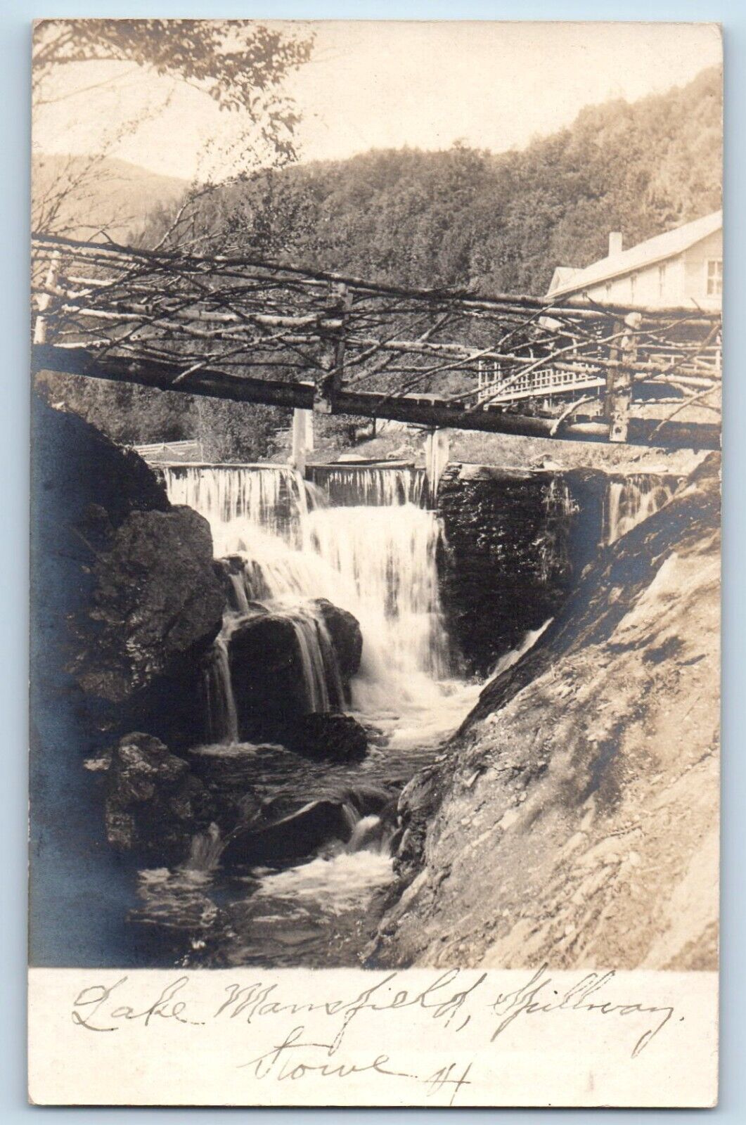 Stowe Vermont VT Postcard RPPC Photo Lake Mansfield Spillway Waterfalls c1905