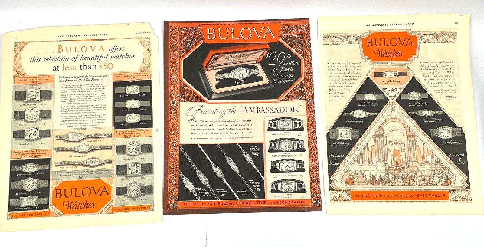 Vintage Bulova Watch Art Deco 1920's Advertisement Print Ad  14x10 Lot 3