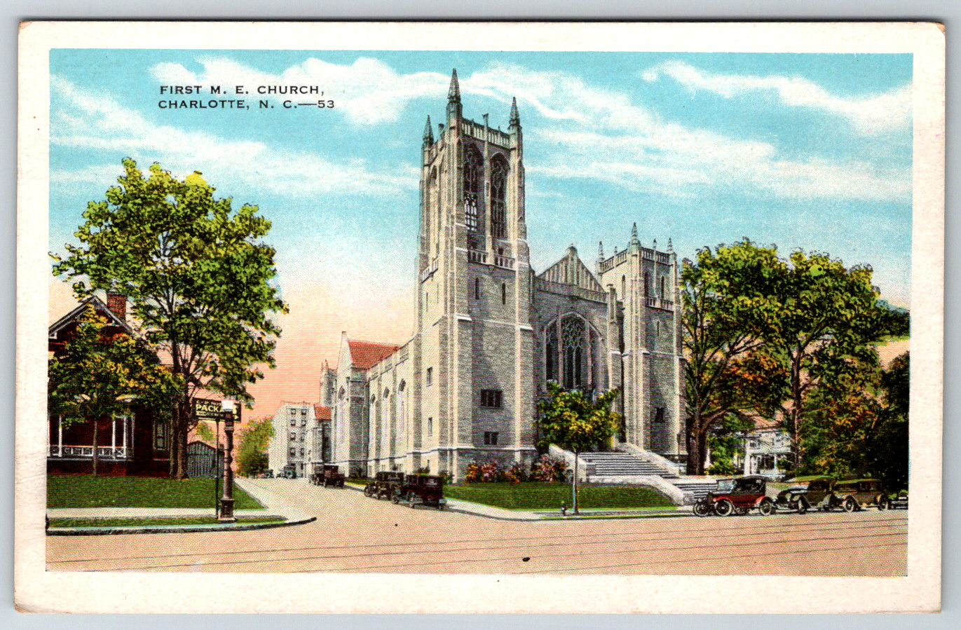 c1920s First M.E. Church Charlotte NC Antique Postcard