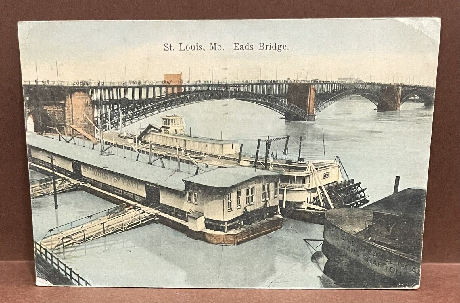 handcolored POSTCARD ~ Saint LOUIS MO ~ EADS BRIDGE ~ 1907 ~