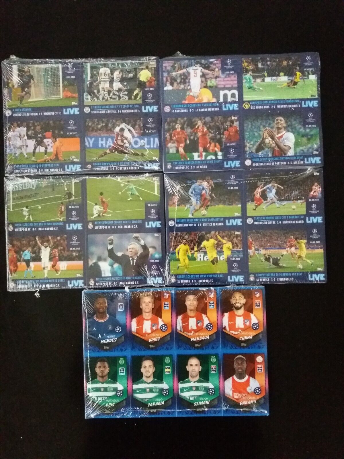 TOPPS UEFA CHAMPIONS LEAGUE 2021/2022 - 5 COMPLETE LIVE SETS 104 STICKERS