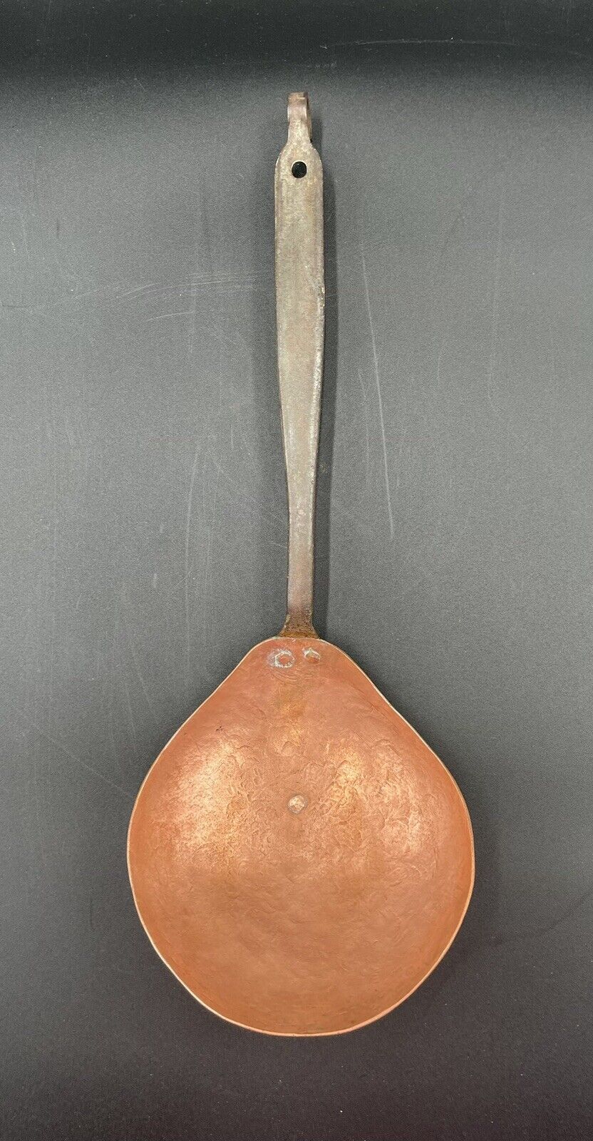 19TH Century French Handcrafted COPPER & Iron Skimmer/Spoon (A3)