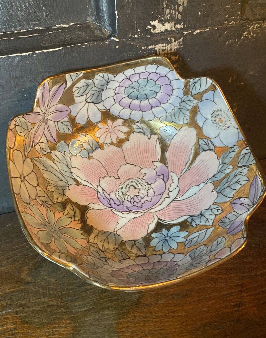 Vintage Toyo Golden Peony Trinket Bowl Pastel Floral Design