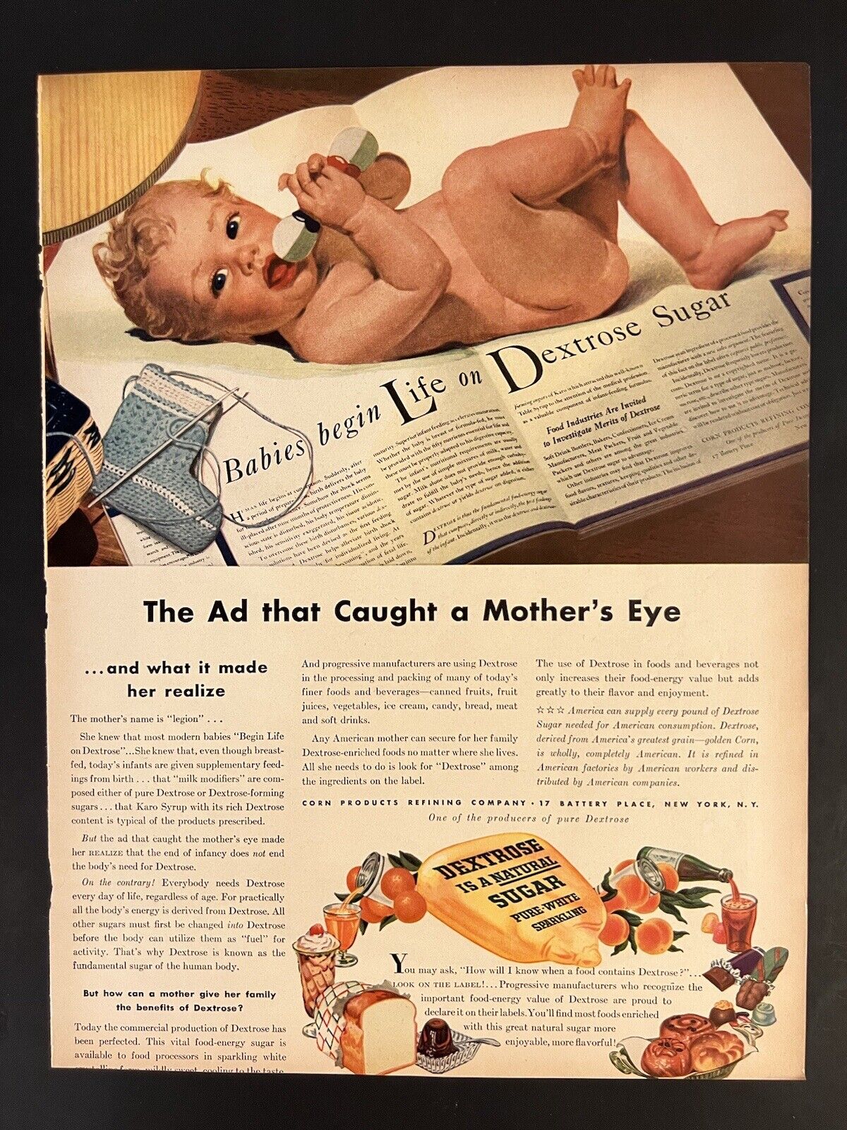 Dextrose VTG 1940s Print Add 10x13 Baby Food Colorful