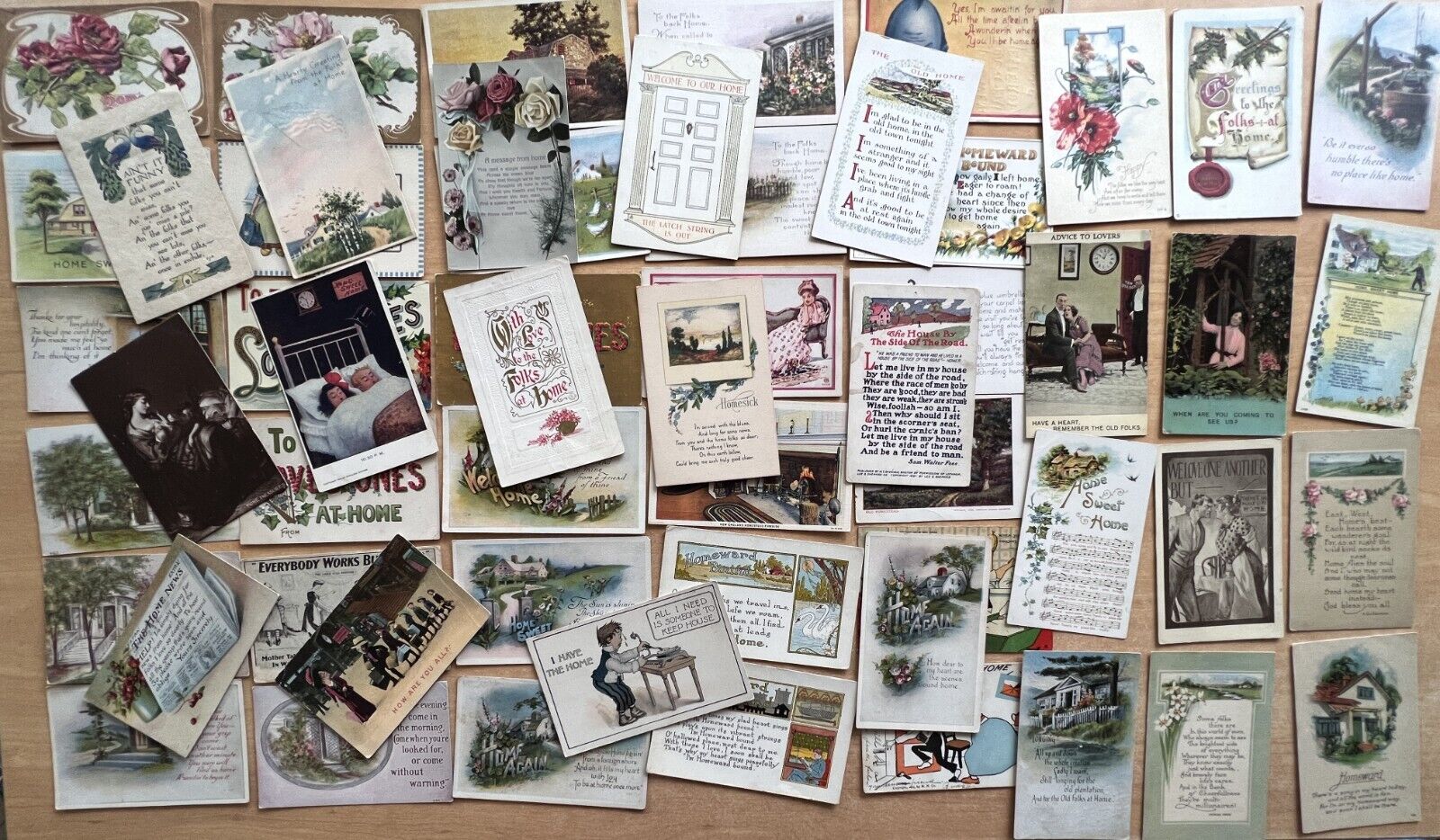 55 Postcards OLD FOLKS AT HOME SWEET HOME Lot LARGE LETTER Family Comic Homeward