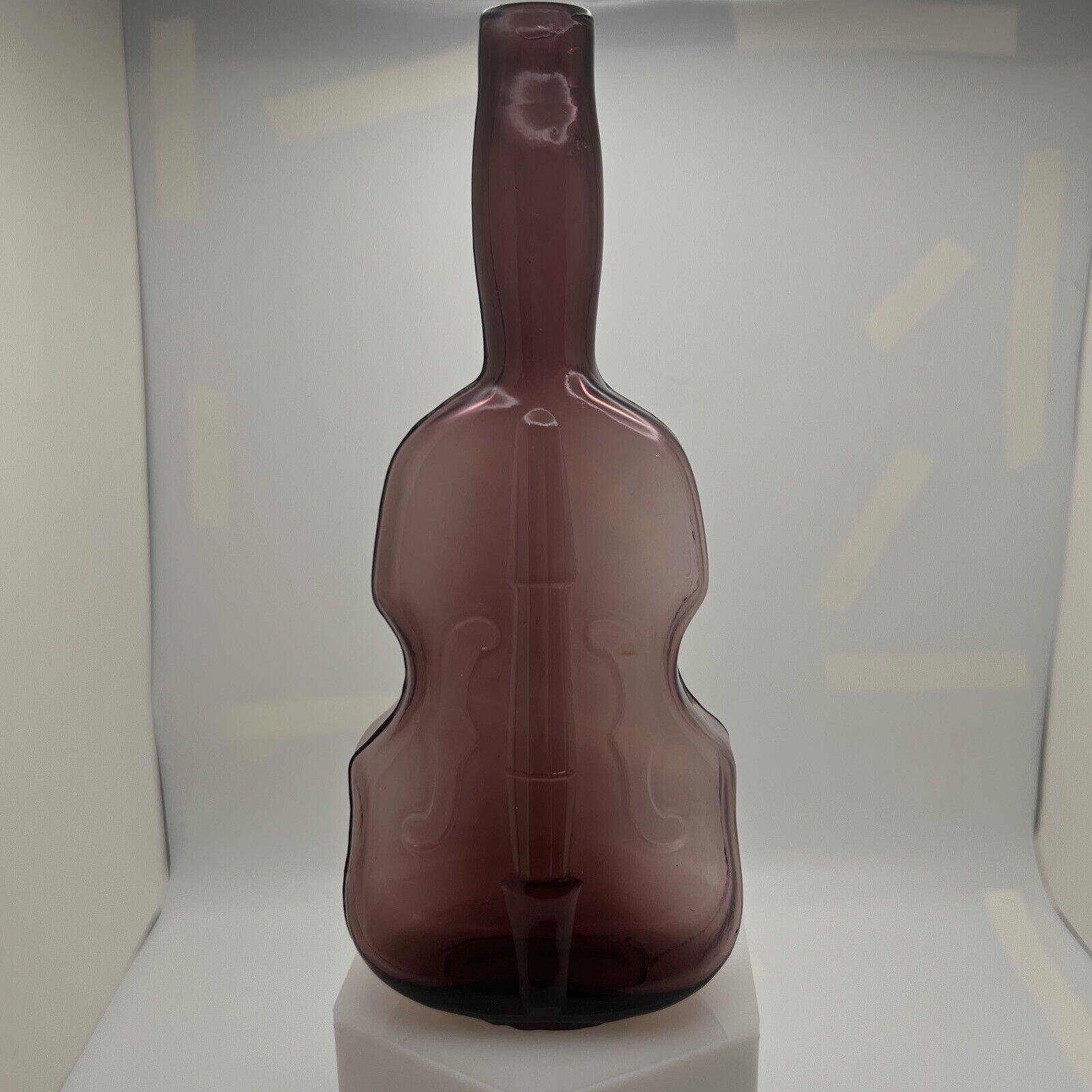 Vintage RARE Plum Purple Violin Cello Glass Bottle Bud Vase Hand Made 7.5 In