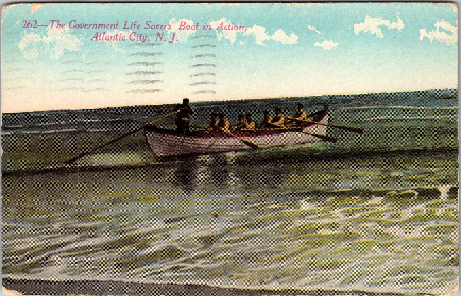 Atlantic City NJ-New Jersey Government Life Savers\' Boat in Action Old Postcard