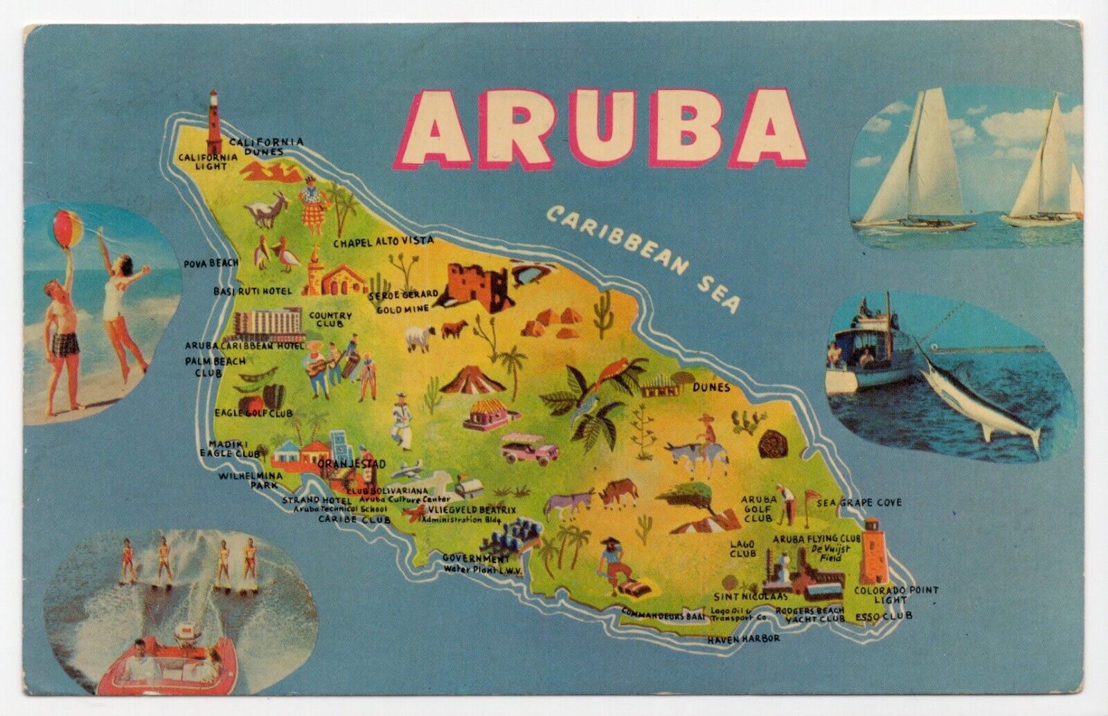 Map of Aruba Netherlands Antilles Illustrated Posted Postcard