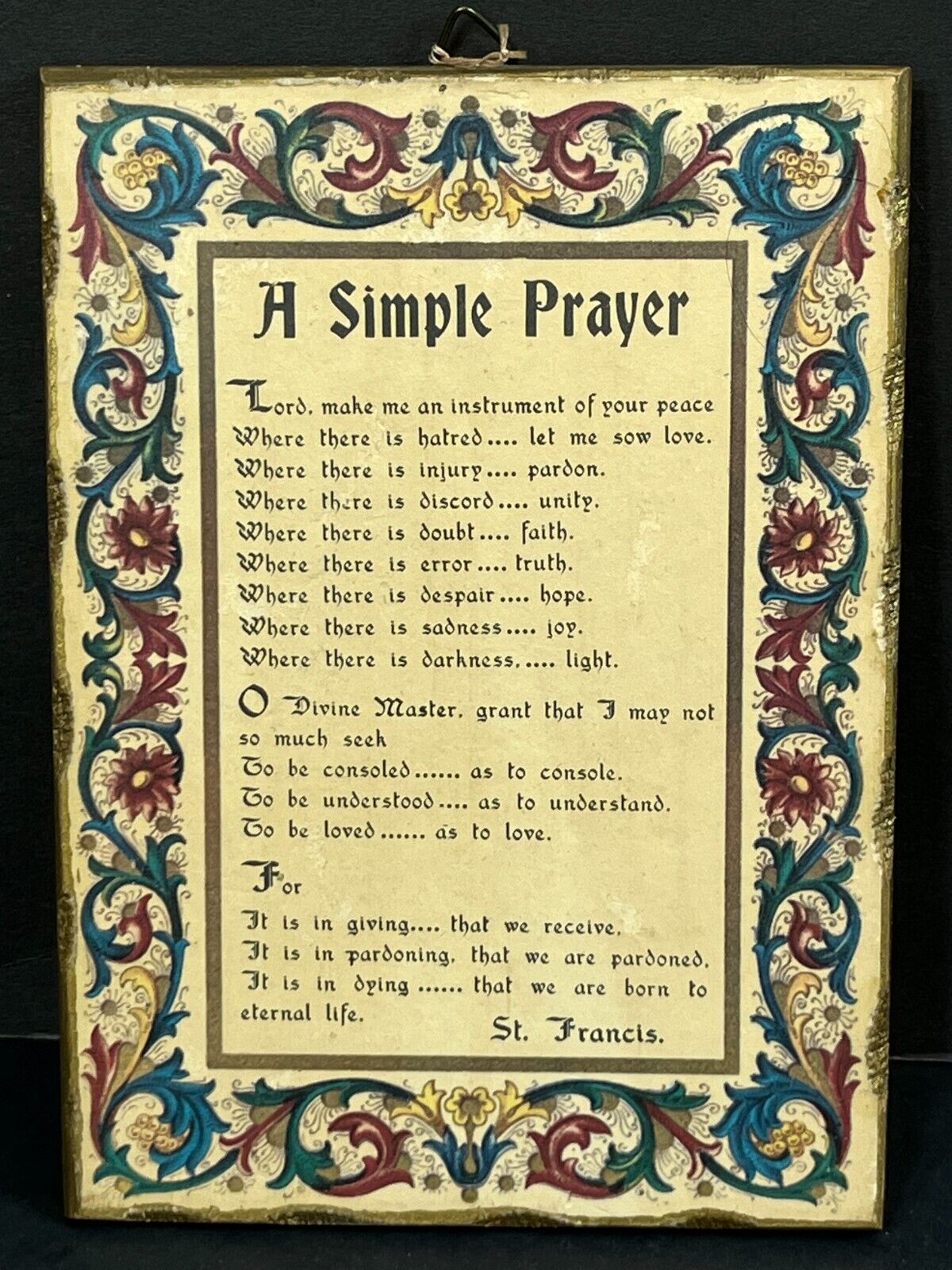A Simple Prayer St. Francis Vintage Wood Wall Plaque Christian Decorative 6\
