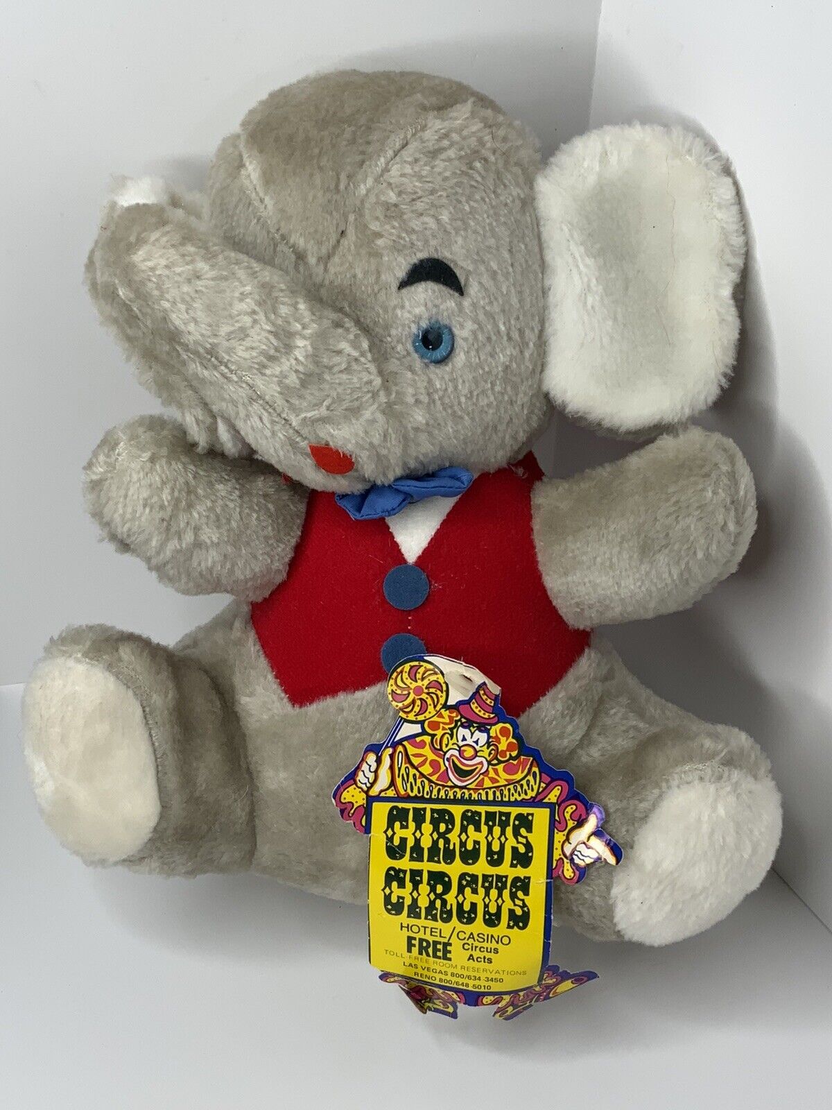 Vintage 1981 Circus Circus Casino Las Vegas 12” Plush Elephant Tags Attached