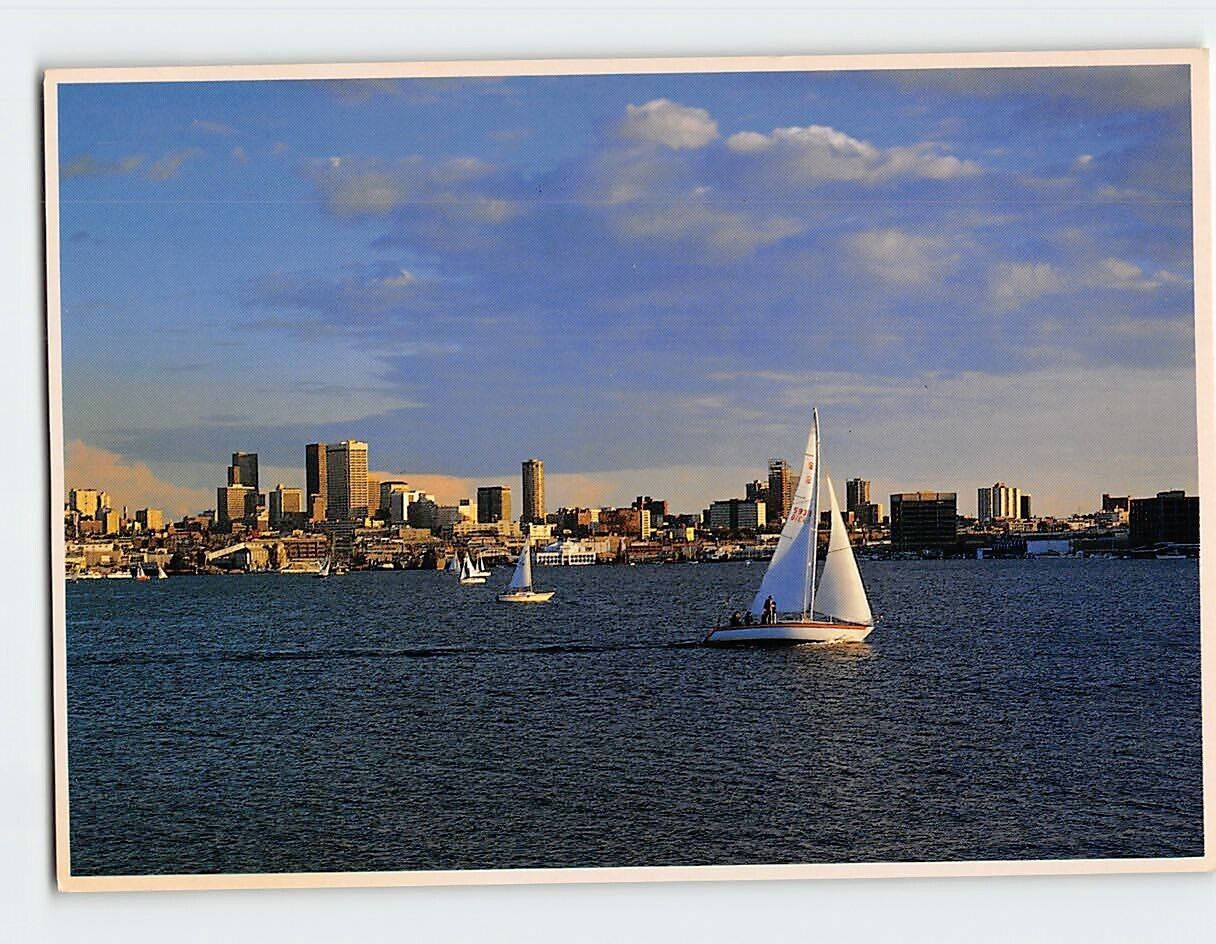 Postcard Sailing on Lake Union with Seattle Skyline in Background Washington USA