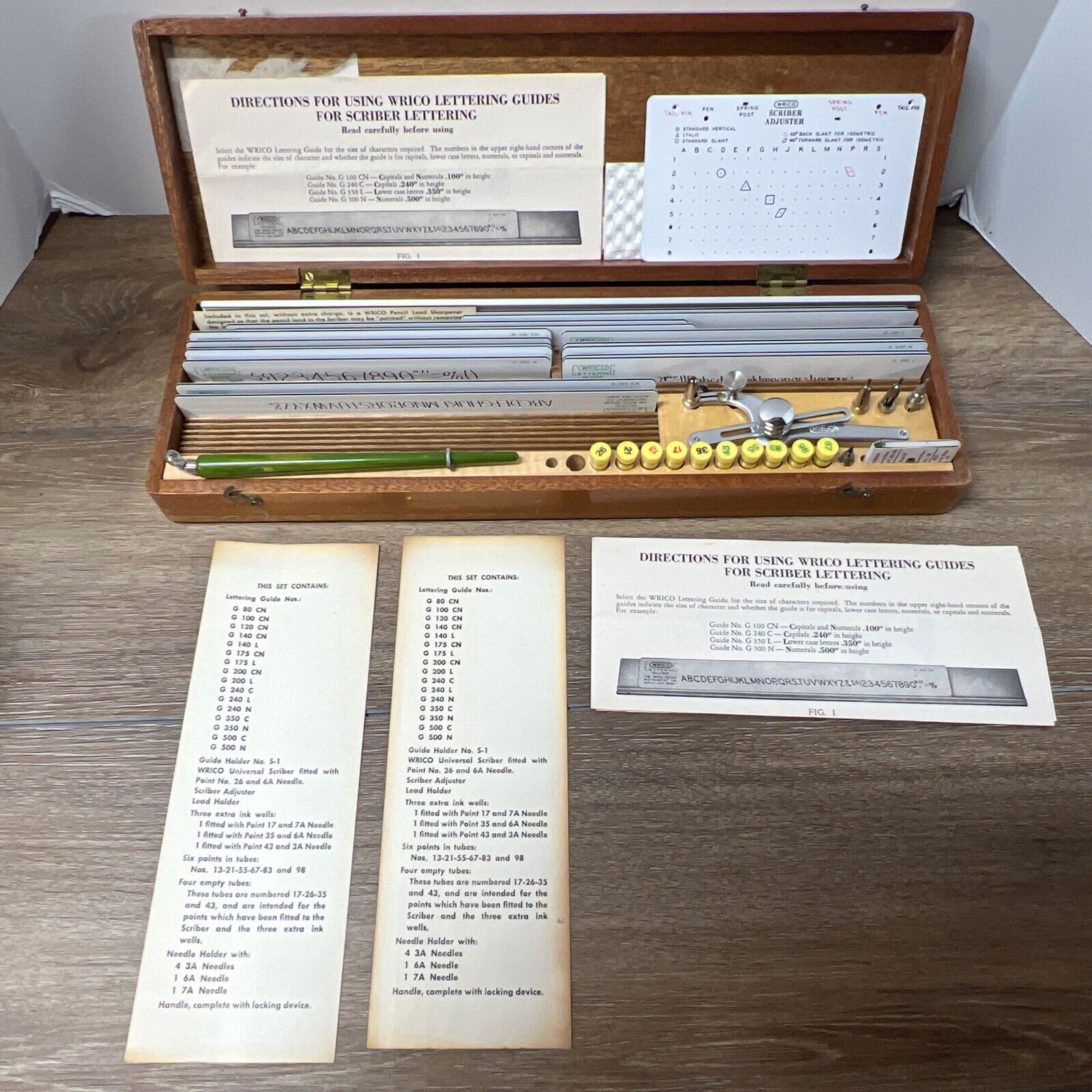 Vintage Wrico Lettering Guide for Scriber Lettering Set & Wooden Case
