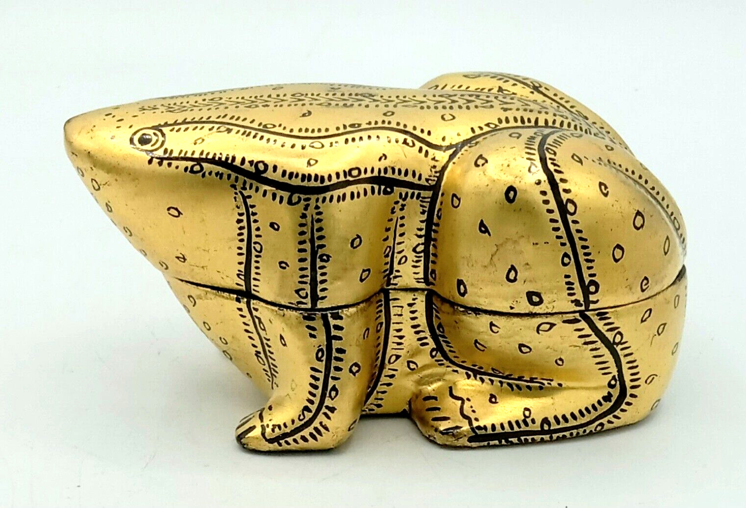 Burmese Myanmar Frog Trinket Box Gold Leaf & Black Lacquerware VTG Hand Painted
