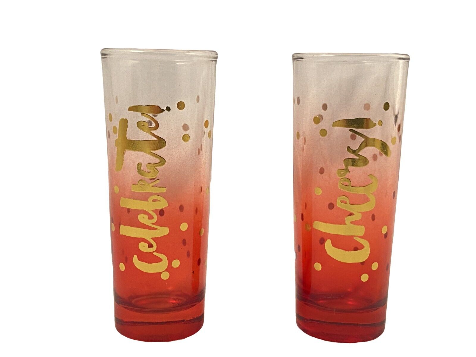 2 Slant Shot Glasses Celebrate Cheers Ombre with Polka Dots 2 Ounce each NEW