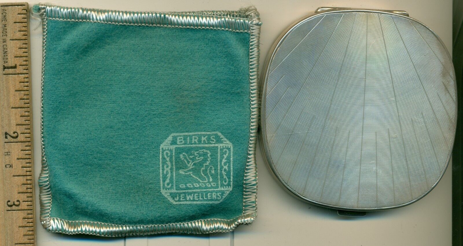 Birks Sterling Compact Case c 1950 125gr wt Sterl Marked in Pouch of Issue