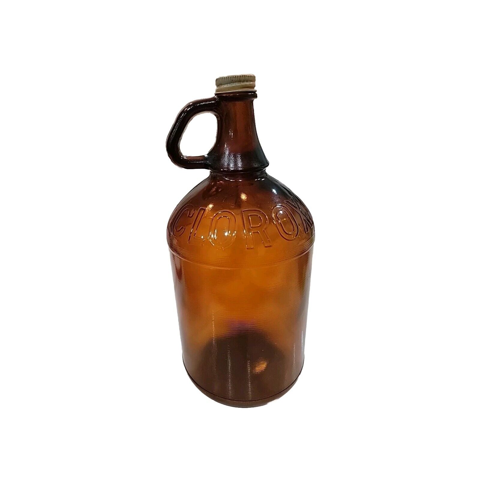 Vintage Glass Clorox Bottle Embossed Amber Brown  Gallon Jug Original Cap