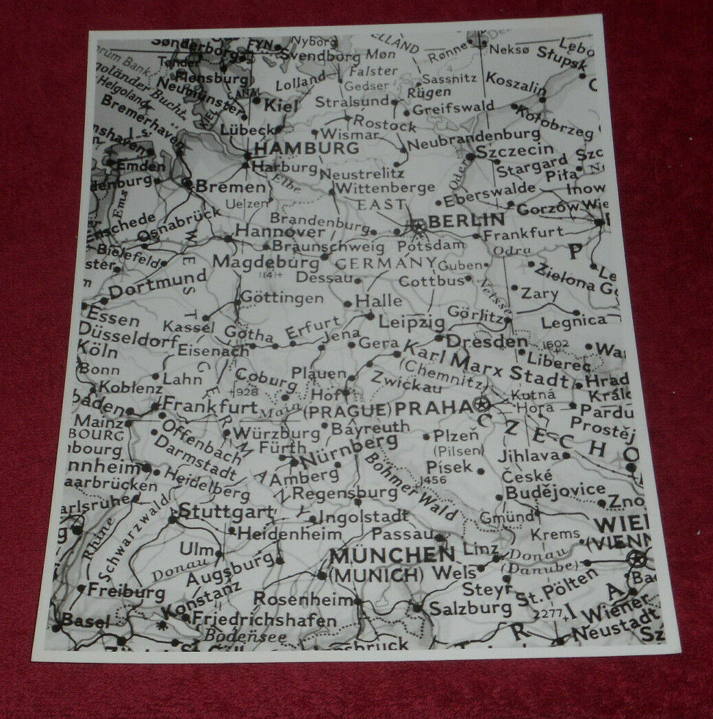 1990 Press Photo Pre-Unification Map of Germany Closeup Portion With City Names