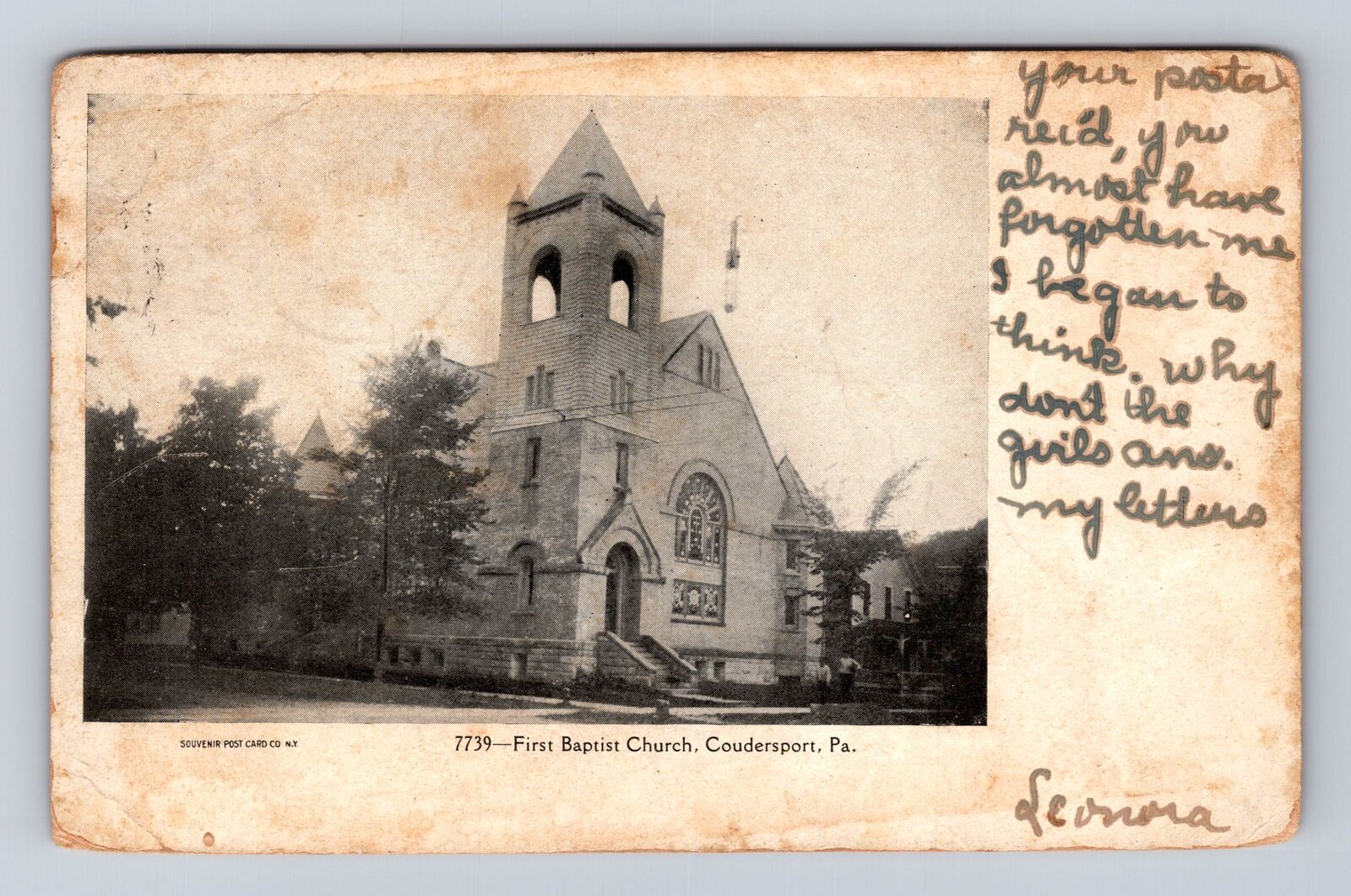 Coudersport PA- Pennsylvania, First Baptist Church, Vintage c1907 Postcard