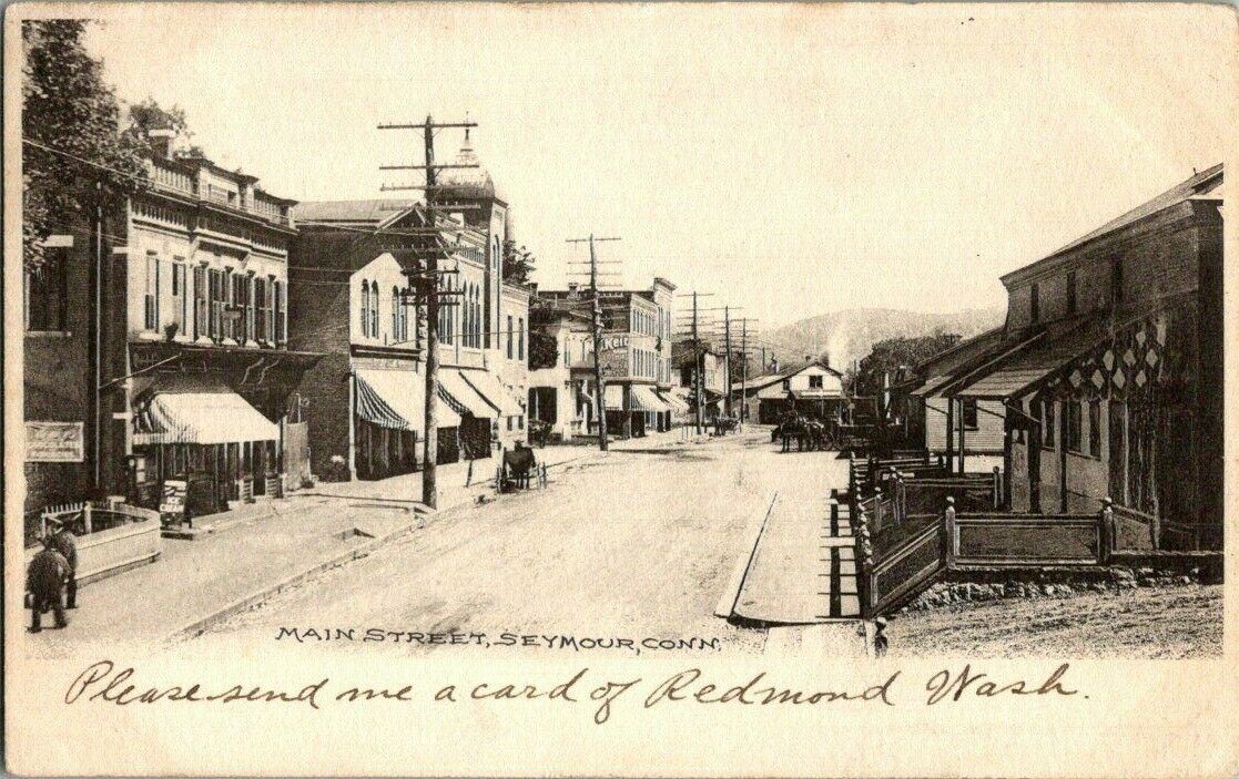 1906. MAIN STREET. SEYMOUR, CONN. SHOPS. POSTCARD. KK9