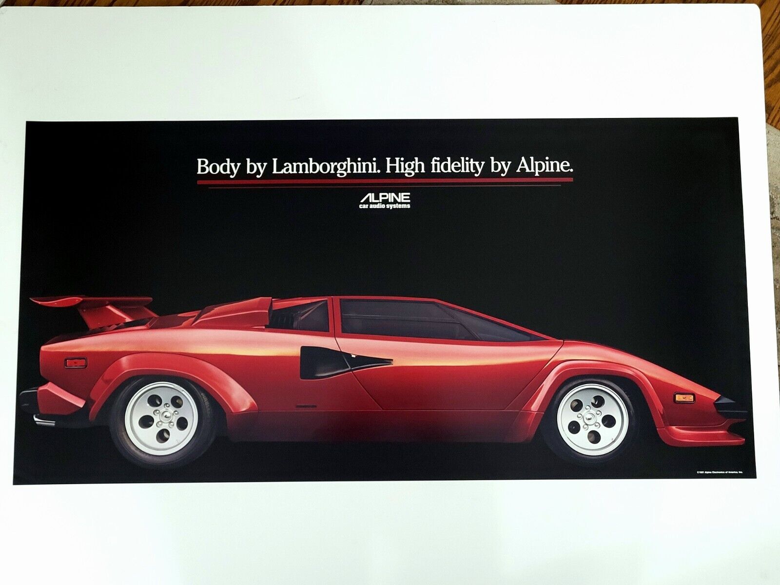 Vintage 1981 Lamborghini Alpine Car Audio Systems Advertising Poster ORIGINAL 