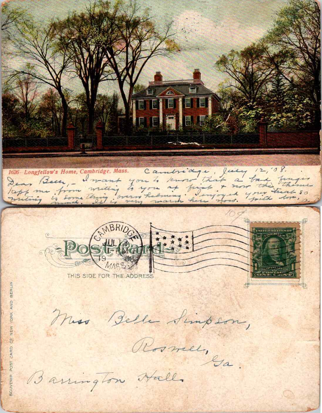 vintage postcard -  Longfellow's Home