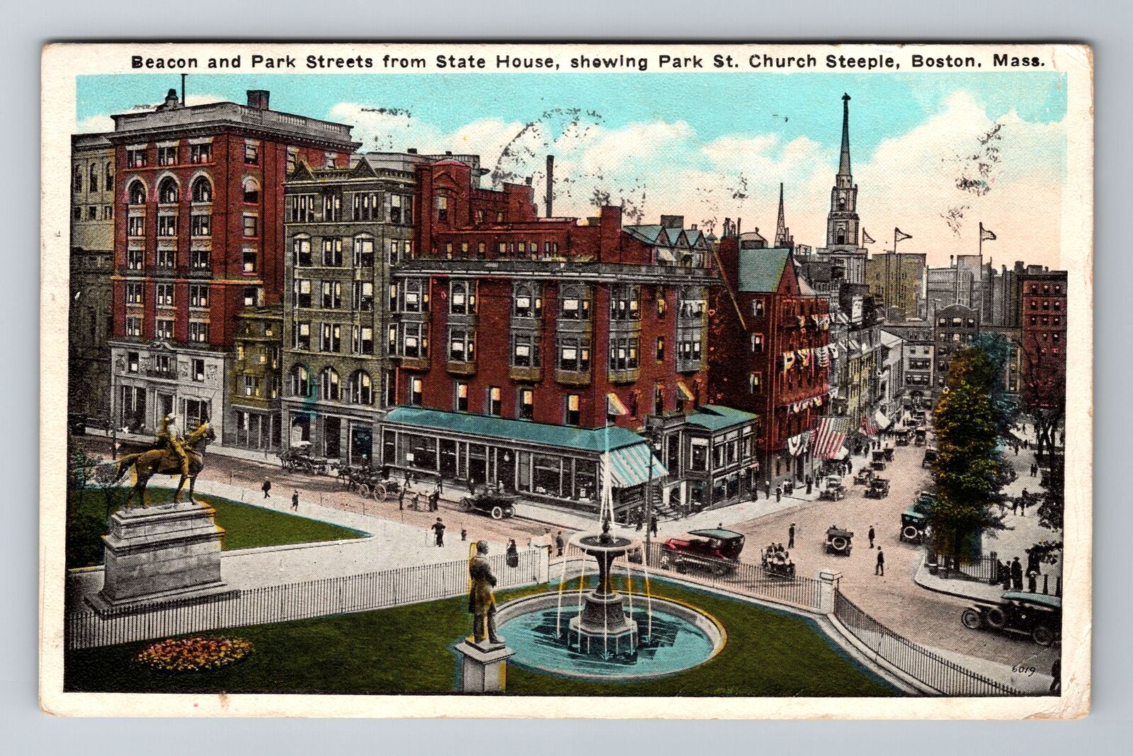 Boston, MA-Massachusetts, Beacon & Park Streets Antique c1928, Vintage Postcard
