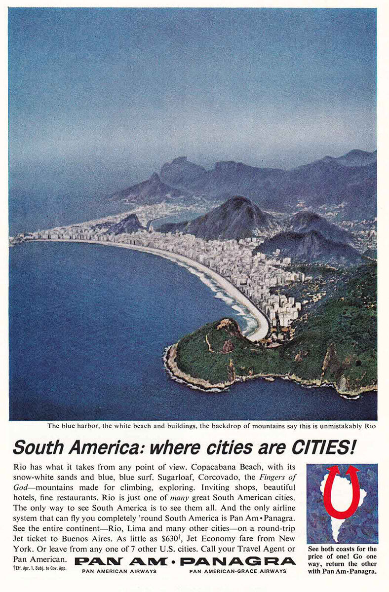 1963 Pan Am, Panagra: Rio, South America Vintage Print Ad