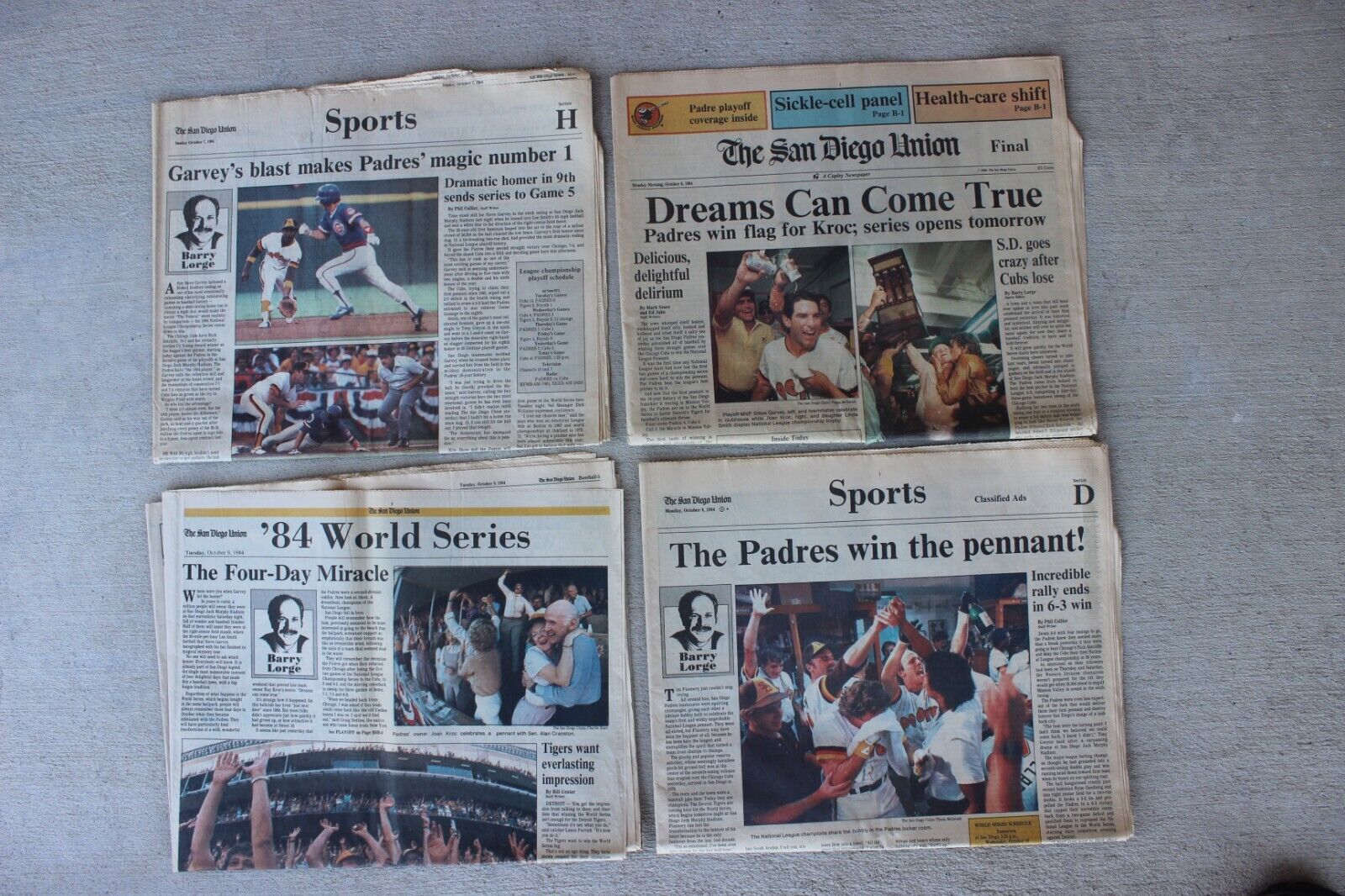 Padres - World Series San Diego Union Newspapers October 1984 Steve Garvey