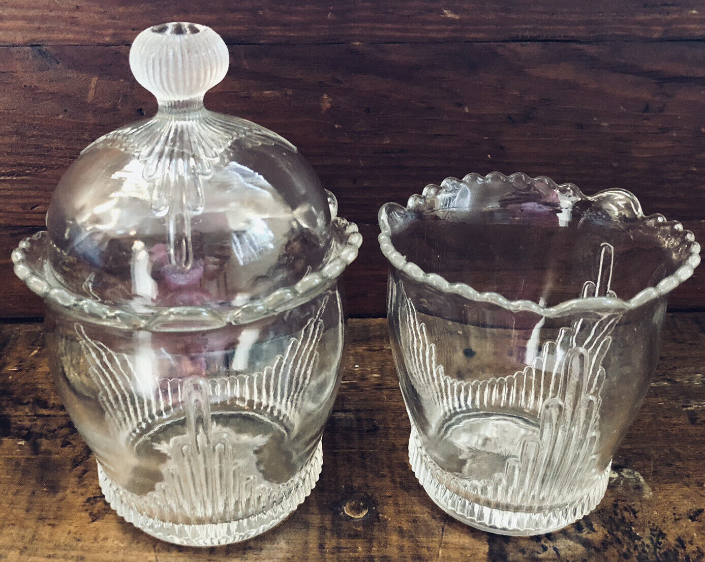 Jefferson Glass Ribbed Draped Lidded Sugar Bowl And Spooner Table Set