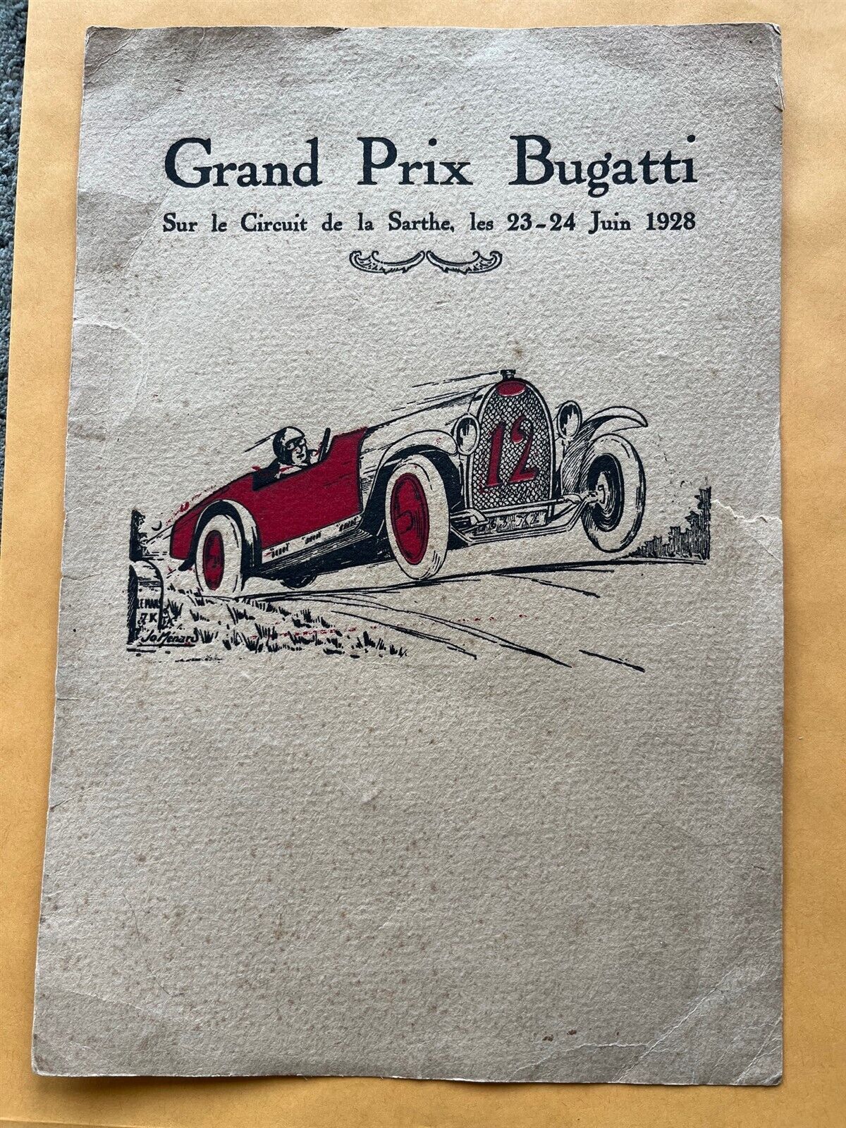 Poster 1928 Grand Prix Bugatti de La Sarthe Le Mans Track original racing poster
