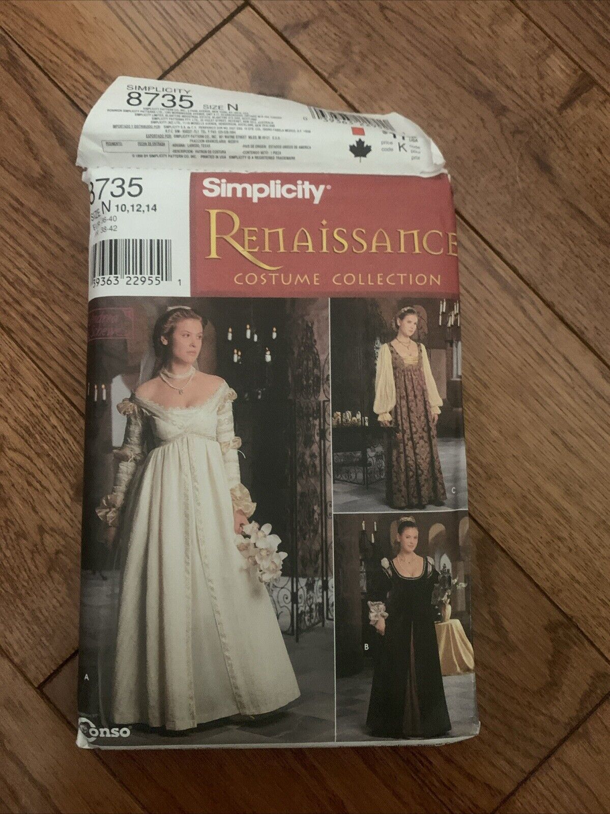 Simplicity 8735-Renaissance Costume Size N-10/12/14 Bust 29.5-30.5-31.5 Pattern