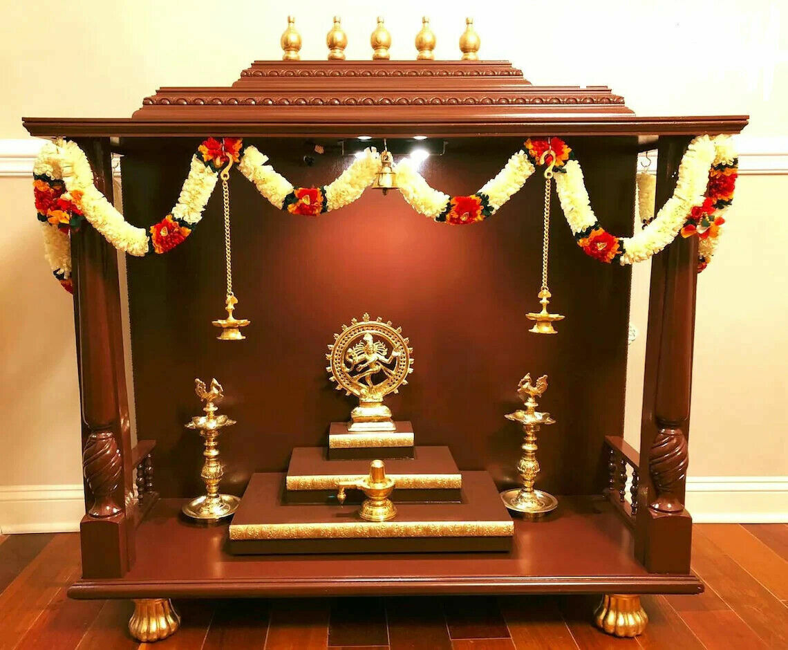 51'' Large Indian Pooja Mandir for Home, Hindu Wooden Temple for Puja at Home Be