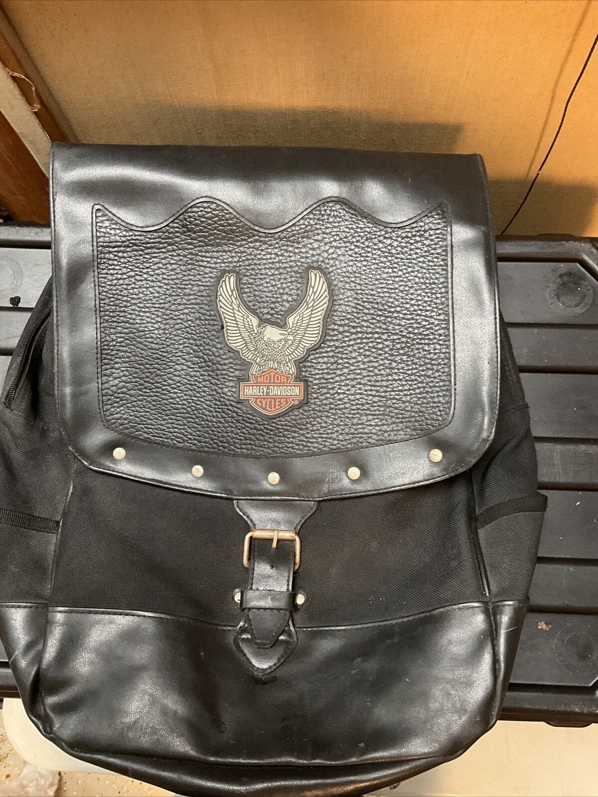 Vintage Harley Davidson Leather Backpack Multiple Pockets 