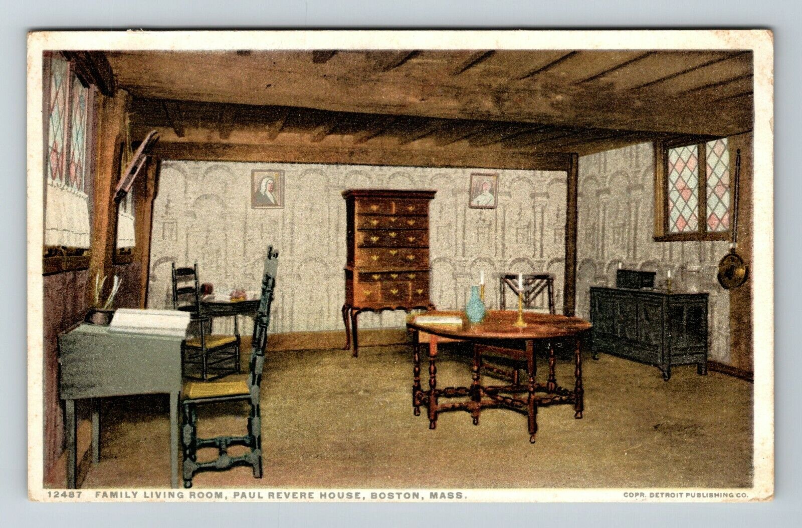 Boston MA-Massachusetts, Family Living Room, Paul Revere House Vintage Postcard