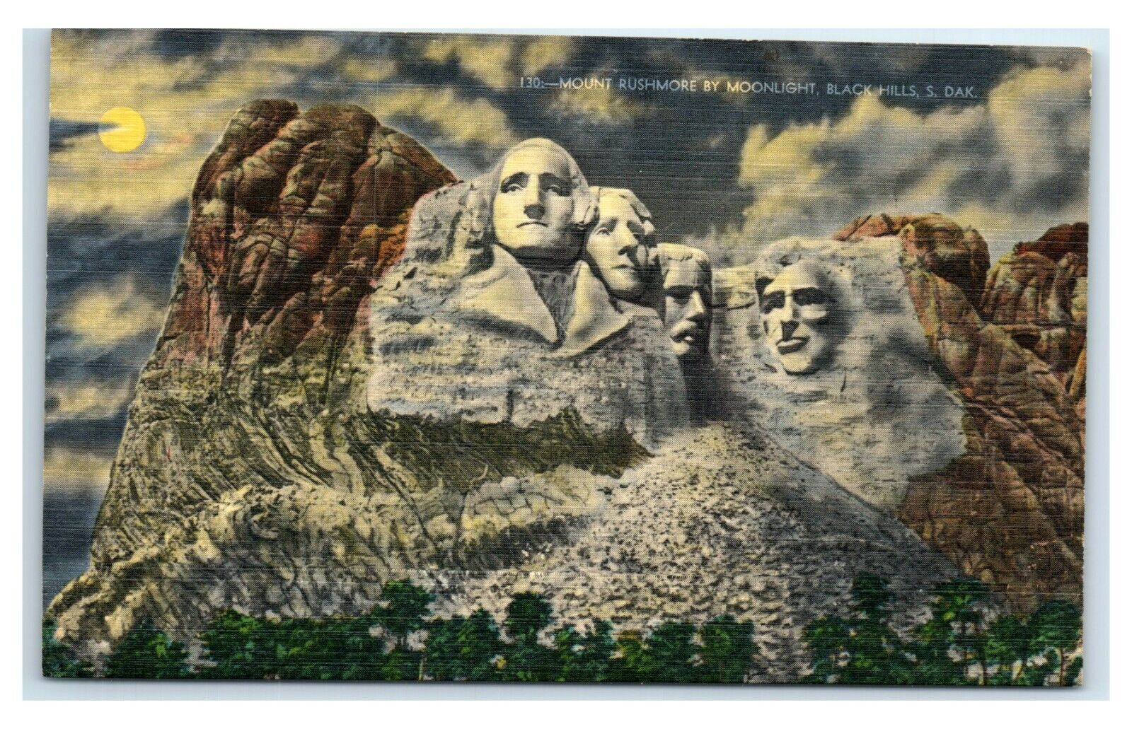 Postcard Mount Rushmore by Moonlight, Black Hills SD E26 #2
