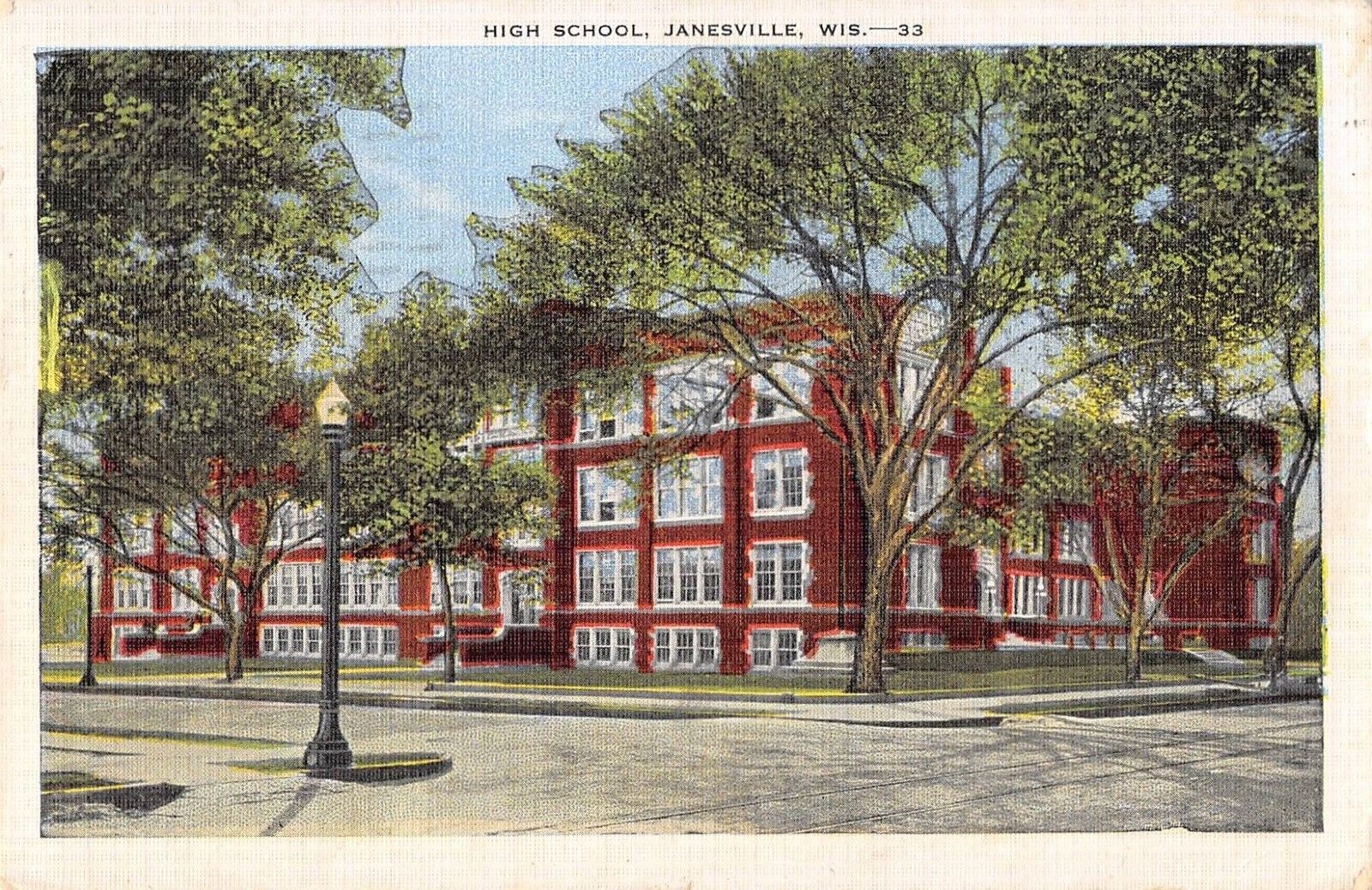 Janesville Wisconsin HIgh School Linen Postcard c1940s