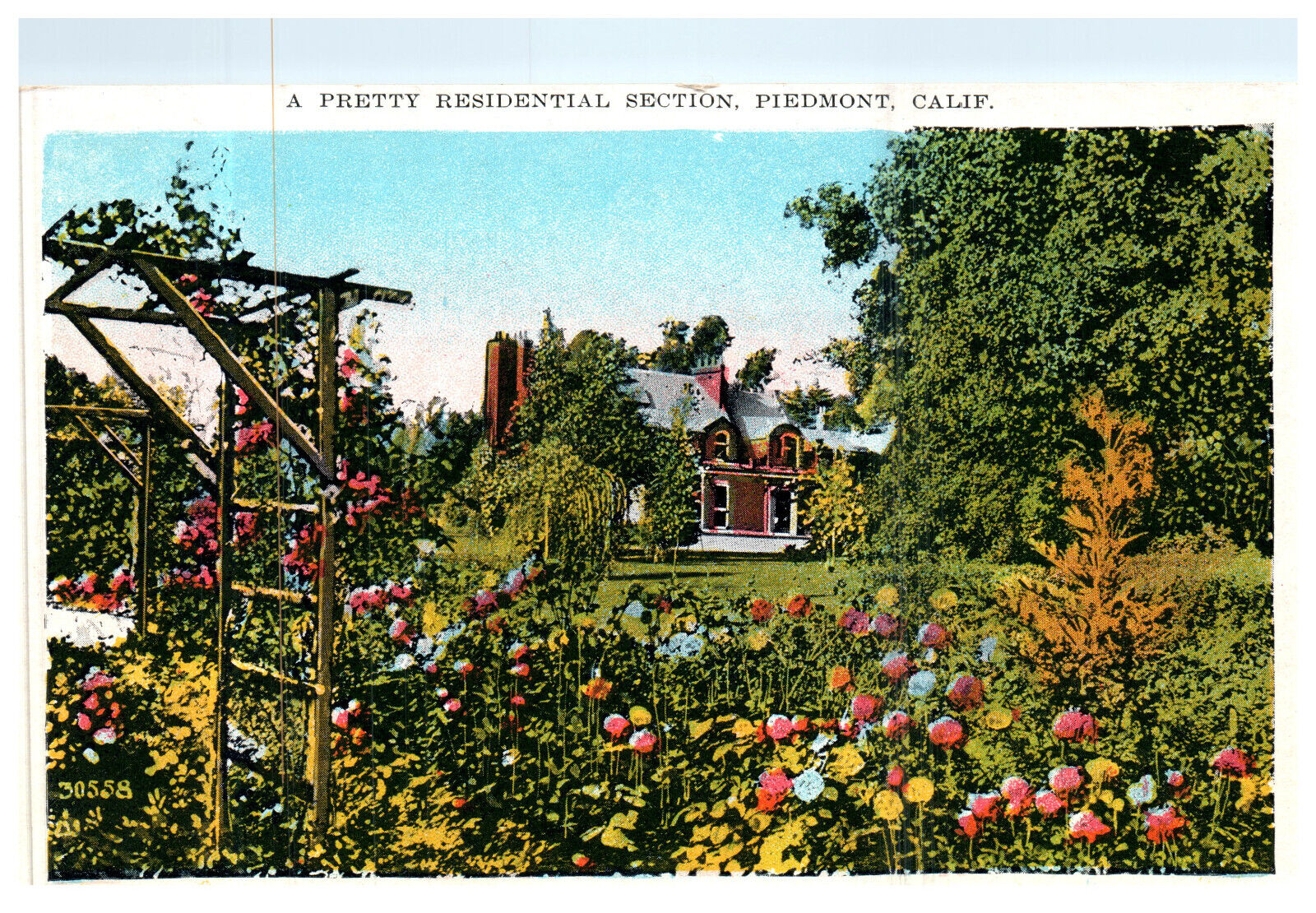 Piedmont CA House Flowers Garden Landscape c.1925 Vintage White Border Postcard