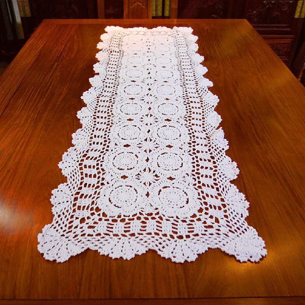 Vintage Hand Crochet Lace Table Runner Doily Rectangle Dresser Scarf Wedding