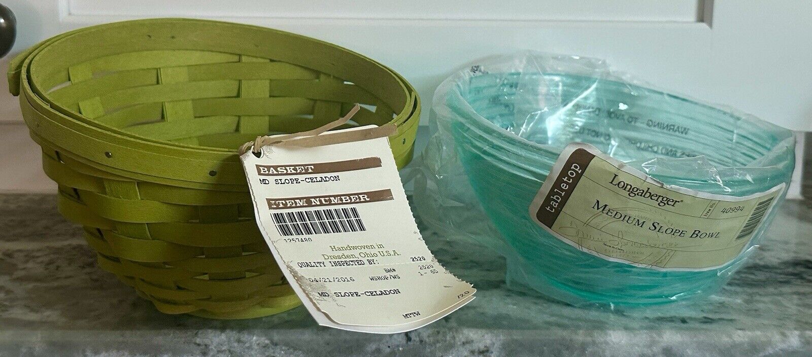 NWT Longaberger 2016 MD Celadon Green Slope Basket & Blue Acrylic Protector