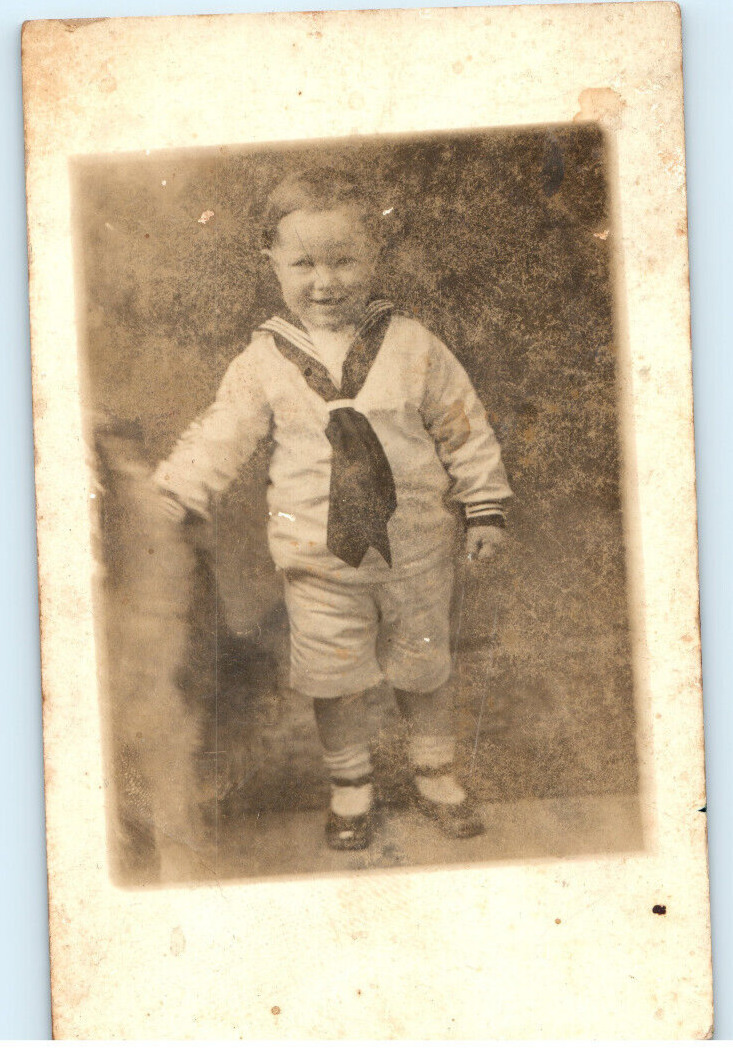 Vintage Postcard RPPC, Cute Young Boy in Sailor Outfit , 1920's