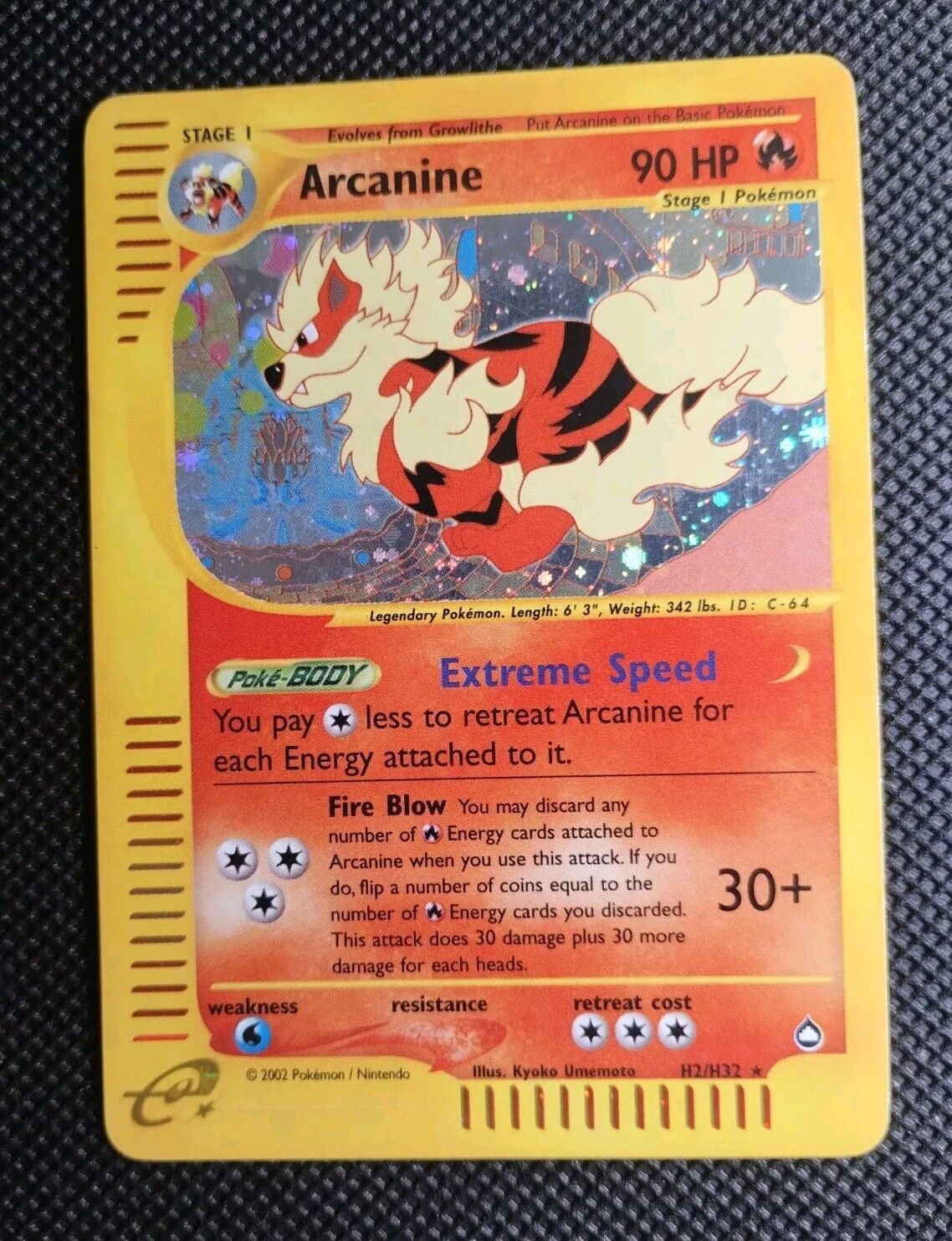 Arcanine Aquapolis Holo Rare H2/H32 WOTC Pokemon Card Nintendo 2002 