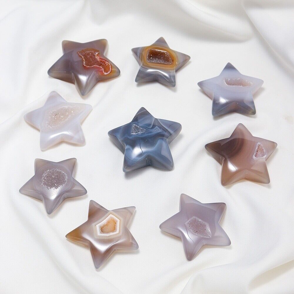 Natural Agate Crystal Cave Five-pointed Star Shaped Agate Crystal Specimen 2pc