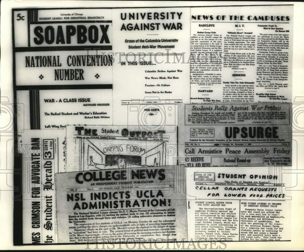 1956 Press Photo Anti-War articles from various university publications