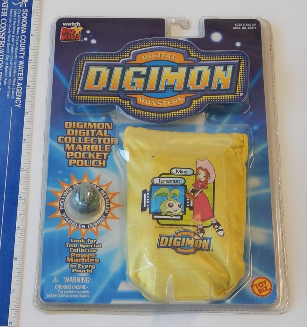 2001 DIGIMON DIGITAL MONSTERS COLLECTOR MARBLES POCKET POUCH, MIMI & TANEMON NOS