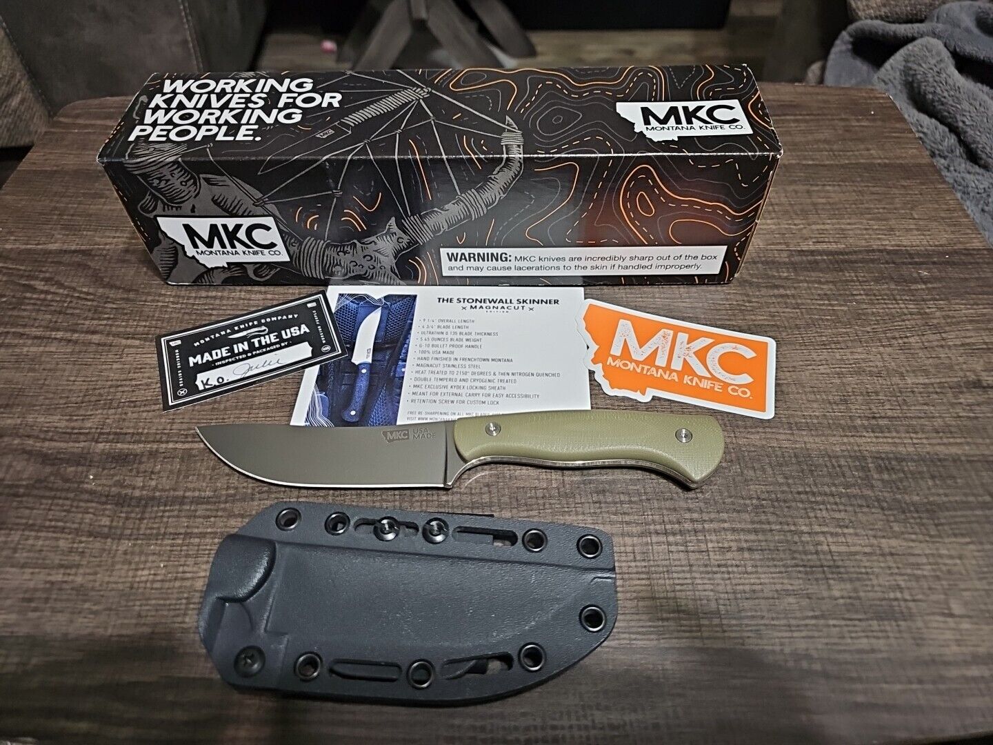NEW MKC Montana Knife Company Stonewall Skinner Magnacut-Olive