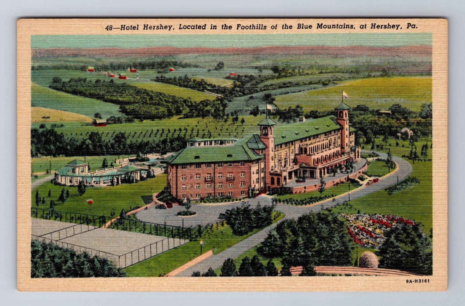 Hershey PA- Pennsylvania, Aerial Hotel Hershey, Advertisement, Vintage Postcard
