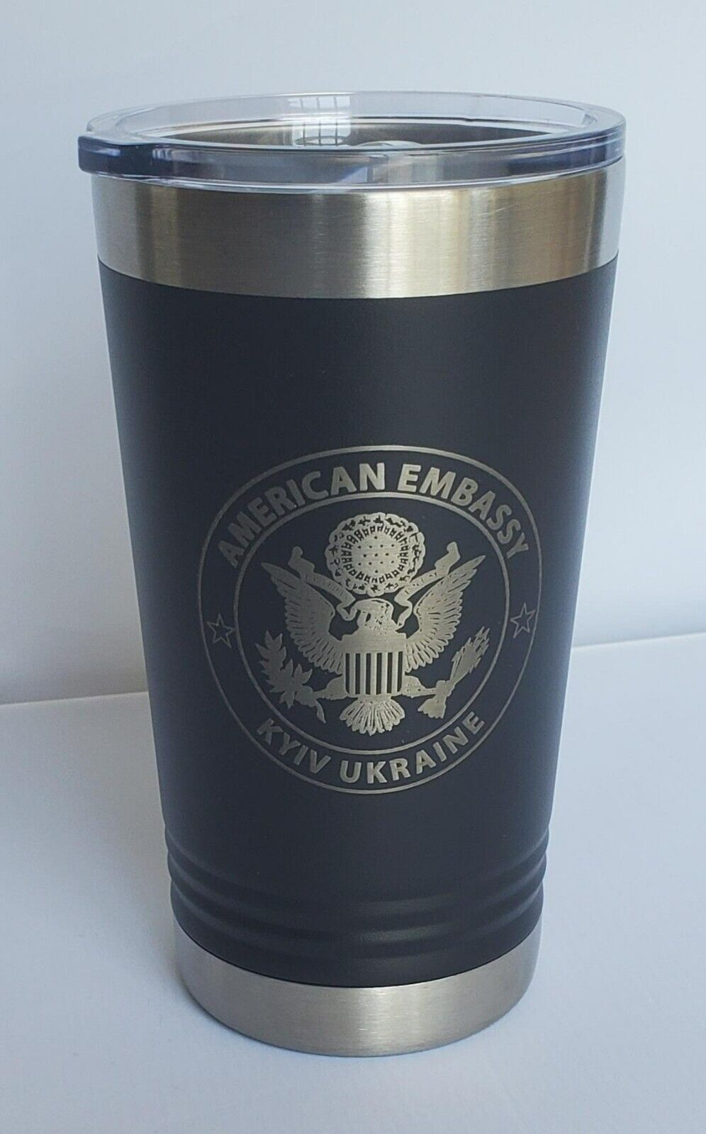 US American Embassy DOS Dept of State Black Pint Tumbler with Slider Lid