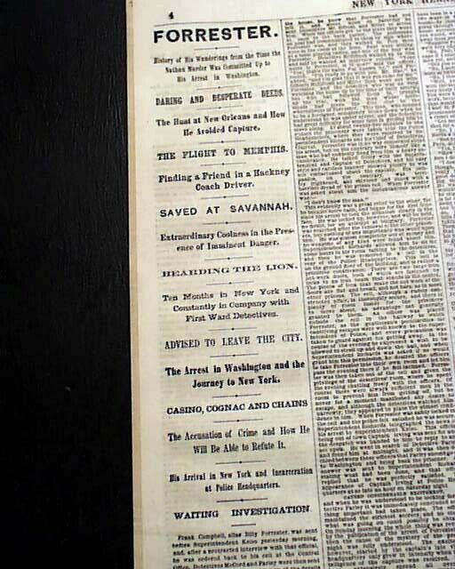 Wealthy BENJAMIN NATHAN Billy Forester Murder by Gaslight TRIAL 1872 Newspaper
